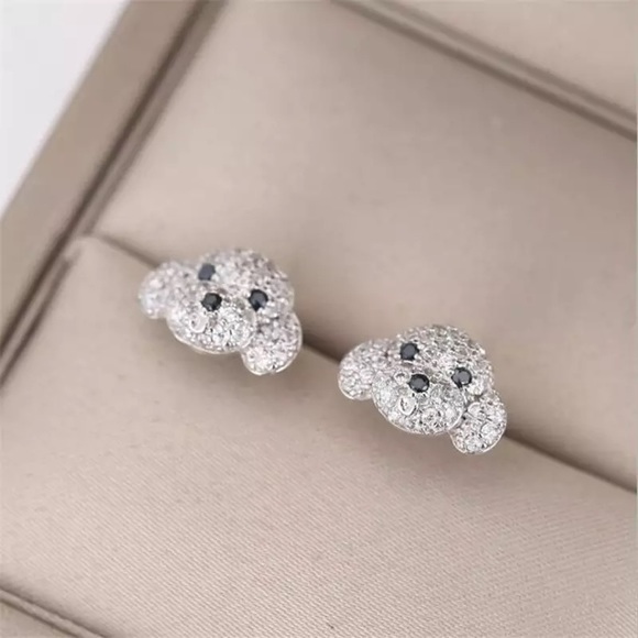 Pandora Cute Iced CZ Sparkling Diamond Cutie Dog Earrings - Picture 9 of 15